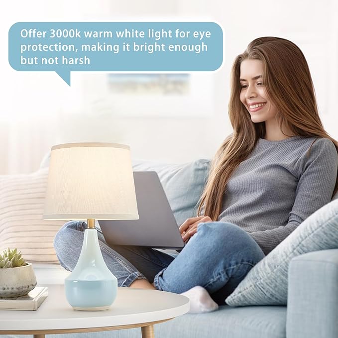 GyroVu Table Lamp Set of 2, 18.63” Ceramic Lamp Classic Beside Lamps Nightstand Lamp Modern Cute Lamp for Living Room, Bedroom & Office Rocker Swtich Sky Blue-LED Bulbs Included