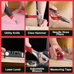 Cordless Drill Tool Set: 12V Power Drill Tool Kit with Battery & Charger, 142Pcs Home Hand Repair Tools Box, Portable Household Basic Drills Case for Men & Women, Red