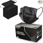 100PCs Black Disposable Face Mask 3-Ply Breathable & Comfortable Safety Mask, Protective Masks for Home, Office, School and Outdoors