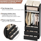Closet System Set of 4, 8FT Closet Systems with 12 Wood Drawers, 96" Closet Organizer System with 4 Hanging Rods & 4 Shelves, Heavy Duty 96 Inch Walk-in Closet, Black (96"L x 15" W x 80" H)