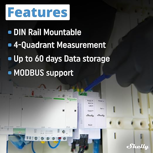 Shelly Pro 3EM 3CT 63 | Wi-Fi & LAN 3-Phase Professional Smart Energy Meter | DIN Rail | Home Automation | Compatible with Alexa & Google Home | iOS Android App | No Hub | Photovoltaic Ready