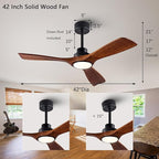 42" Wood Ceiling Fan with Lights Remote Control,Quiet DC Motor 3 Blade Ceiling Fans for Patio Living Room, Bedroom, Office,Indoor Outdoor(Black+Dark Walnut)