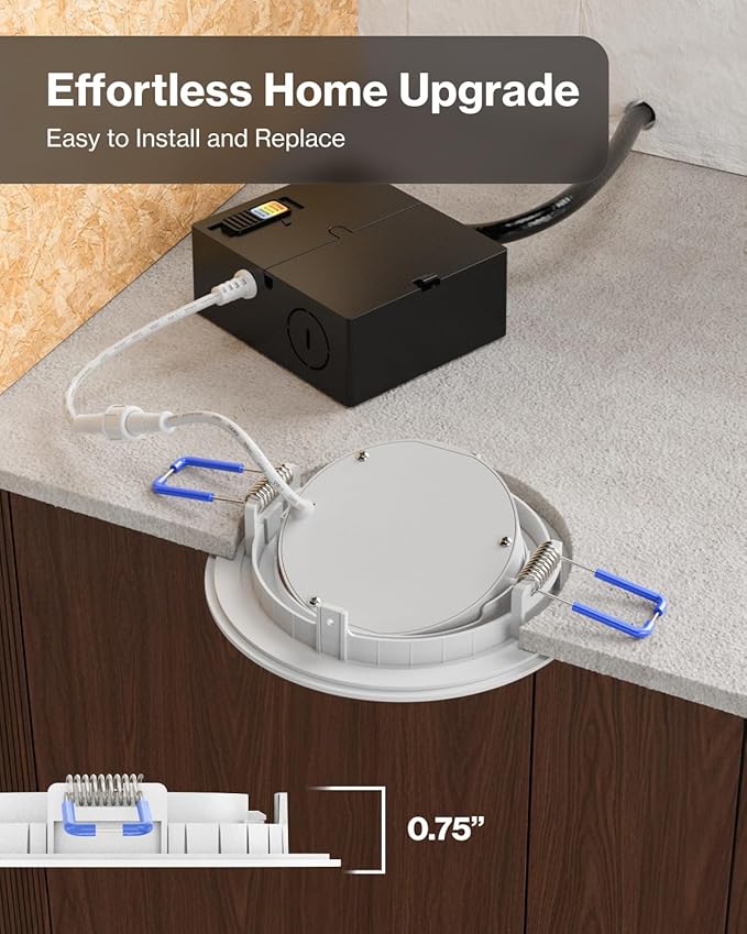 Sunco 6 Pack 4 Inch Adjustable Recessed Lighting 4 Inch LED, Angled Directional Eyeball Canless Gimbal, 750 LM, Selectable CCT 2700K/3000K/4000K/5000K/6000K, Dimmable, 8W, with Junction Box ETL