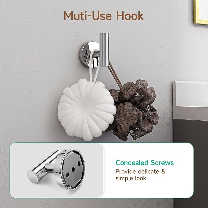 USHOWER Polished Chrome Bathroom Accessories Set, 24-Inch Towel Bar Set Wall Mounted, Durable SUS304 Stainless Steel Bathroom Hardware Set, 4-Piece