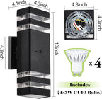 2 Pack Motion Sensor Dawn to Dusk Outdoor Light Fixture, Black Aluminum Exterior Lighting Fixtures with GU10 LED Bulbs, Up and Down Lights Outdoor Sconce Lights for Garage Porch Garden, ETL Listed