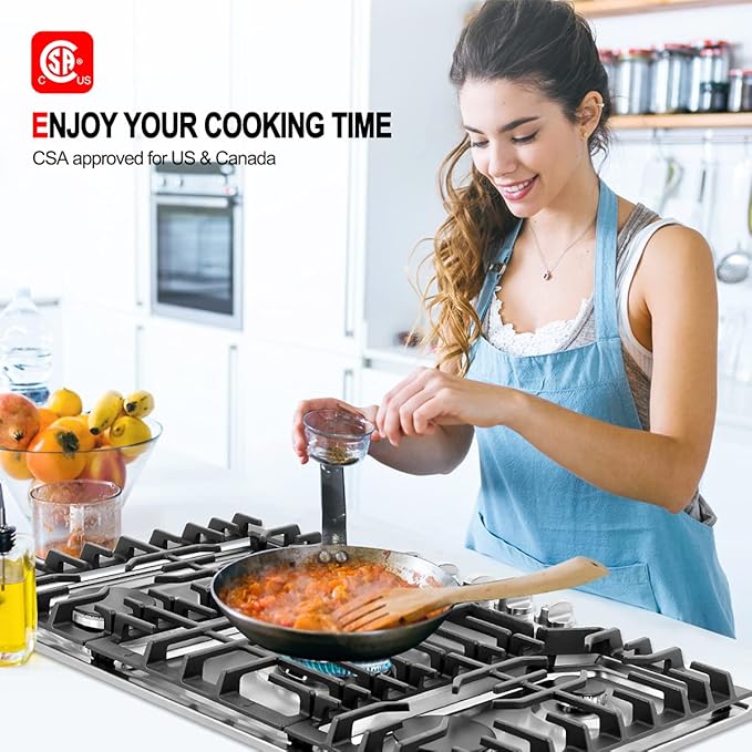 GASLAND 30 Inch Gas Cooktop, PRO GH2305SF 5 Burner Propane Stovetop, Built-in NG/LPG Convertible Cooktops, Gas Countertop Plug-in with Thermocouple Protection, Stainless Steel