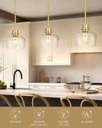 Emak 8 Inch Pendant Lights Kitchen Island, 2 Pack Gold Pendant Light Fixtures with Clear Glass Shade, Modern Island Lights for Kitchen, Dining Room, Bathroom, PL122-GD-CG-2PK