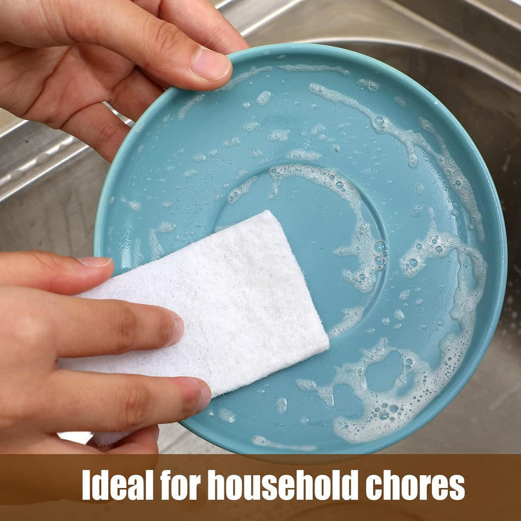 Hoolerry 40 Pcs White Scrub Pads Light Duty Scouring Non Woven Pad Non Scratch Abrasive Hand Multipurpose Scouring Sponge Multi Surface Scrubber Pads for Cleaning Polishing Home(5 x 7 Inch,White)