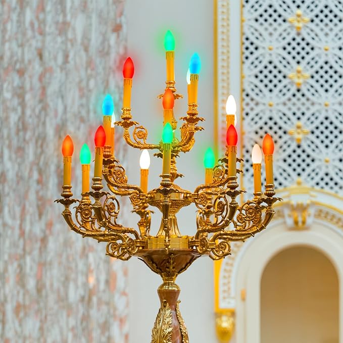 C9 Christmas Replacement Lights Bulbs, 25 Pack Multicolor Ceramic Light Bulbs for Christmas Outdoor Indoor String Light, Xmas Holiday Patio Party Decorations(E17 Socket Base 7w)