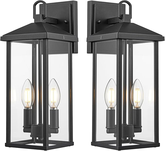Darkaway Outdoor Wall Lights for House,2pcs Exterior Lighting Fixtures Wall Mount Porch Lights Waterproof Outdoor Sconce Lights with Clear Glass for Patio Hallway Garage E12 Socket
