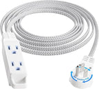 SURAIELEC 10FT 360° Rotating Flat Plug Extension Cord Flat Wall Plug with 3 Outlets, Braided Flat White Extension Cord for Indoor Use, Home, Office, 16/3C SPT, ETL Listed