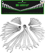 30-Piece Combination Wrench Set, Metric (6mm-24mm) & SAE (1''-1/4"), Standard Spanner Wrench Set, Mechanic Tool Sets with Rolling Pouch, Open End Wrenches for Household, Garage, Workshop, Auto Repairs