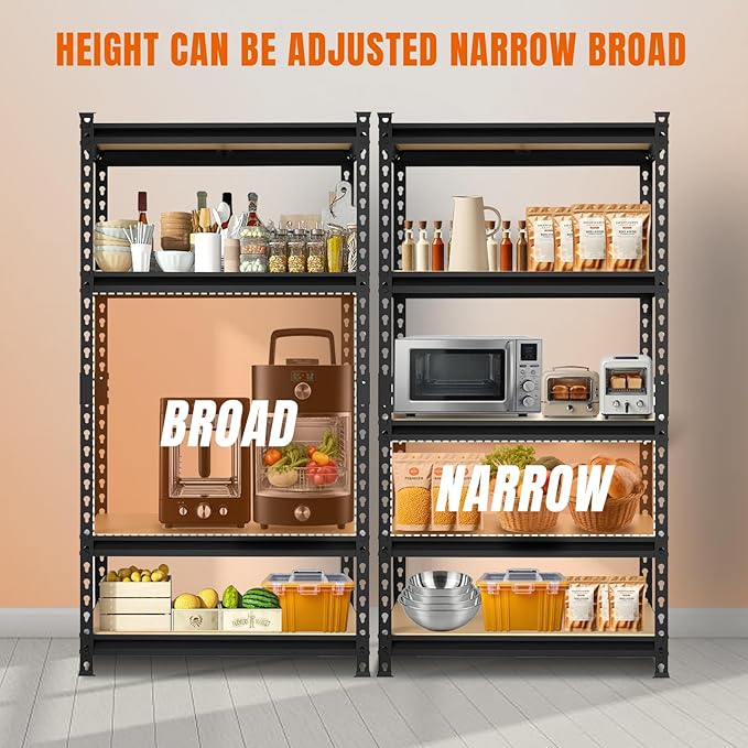 BIG RED Storage Shelving Unit, 5-Tier Adjustable, Heavy Duty Metal Garage Shelves/Utility Rack for Kitchen, Pantry, Basement, Bathroom, Laundry - 2,000 lbs Capacity, Black, 72" H x 35" W x 12" D