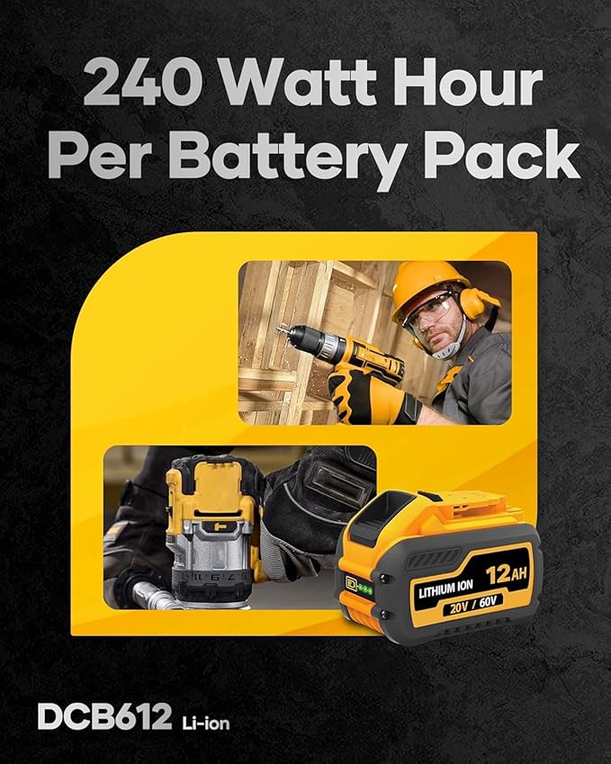 60V Battery 12ah Replacement for Dewalt Batteries 60 Volt DCB606 DCB609 DCB612 6 Pack, Compatible with Dewalt 20V 60V Cordless Power Tools
