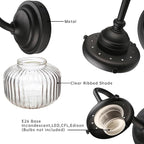 Vintage Gooseneck Wall Sconce 1-Light with Clear Striped Glass Globe Shade Indoor Hardwired Wall Mounted Lamp Fixture