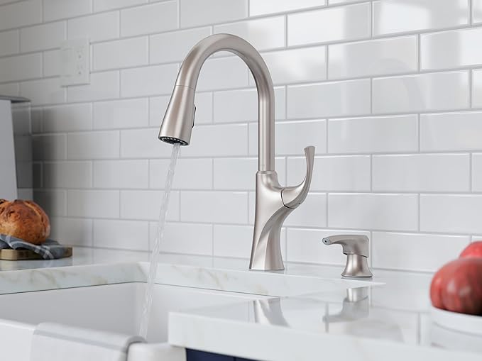 Pfister Miri 2.0 Kitchen Faucet with Pull Down Sprayer and Soap Dispenser, Single Handle, High Arc, NSF Certified, Spot Defense Stainless Steel Finish, F5297MRRGS