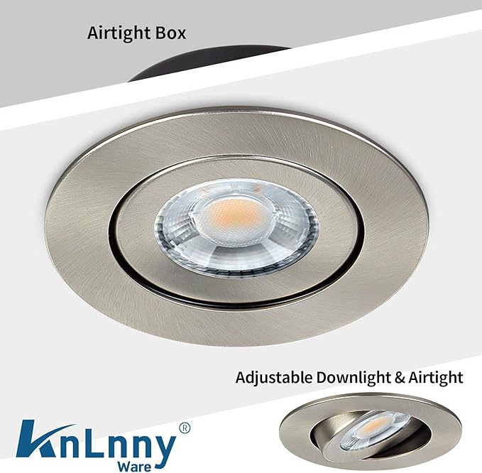 Brushed Nickel 4 Inch Recessed Lights 6 Pack,Ajustable Recessed Lights,spot Lights Indoor with Junction Box,5CCT Selectable,9W 750LM,Dimmable
