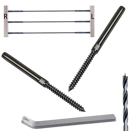 Left&Right Handed Thread Lag Screws for 1/8" Decking Cable Railing Kit/Hardware, Non-Turnbuckle System (30, Black, 1/8")