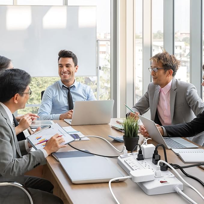 18 Outlets Surge Protector Power Strip - 6 Feet Flat Plug Heavy Duty Extension Cord with 18 Widely Outlets and 4 USB Ports, 2100 Joules, White, ETL Listed