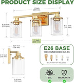 DORESshop 17 Inch Bathroom Light Fixtures, 3-Light Copper Bathroom Lighting Fixtures Over Mirror with Clear Glass Shade, Vanity Lights for Living Room Bedroom