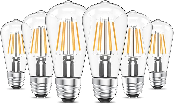 Ralbay ST48 Vintage LED Edison Bulbs 6 Pack, 60W Equivalent, Warm White 2700K, Clear Glass E26 Medium Base