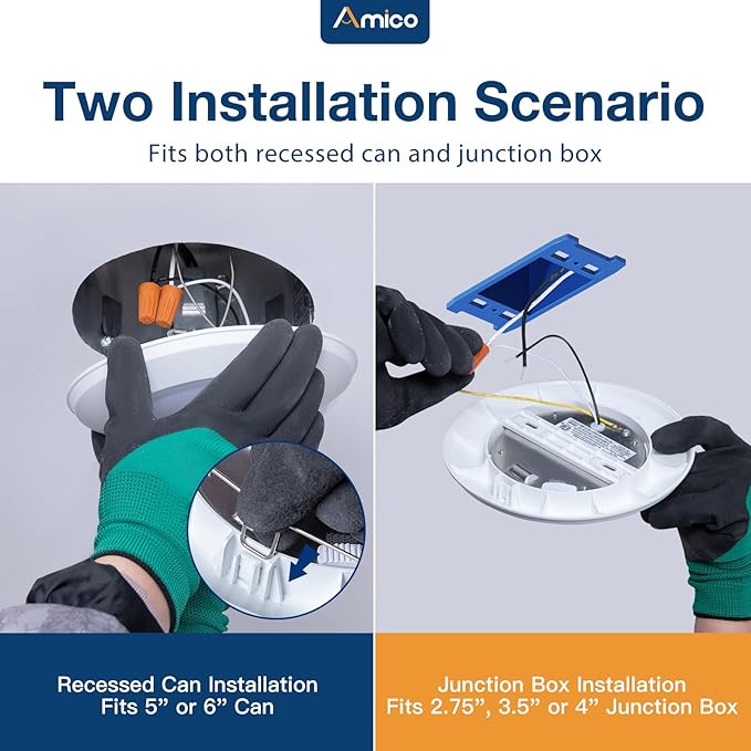 Amico 12 Pack 5/6 Inch LED Disk Lights, Dimmable Flush Mount Ceiling Disc Lights, 2700K/3000K/4000K/5000K/6000K Selectable, 12W Eqv 110W, 1050LM, Low Profile Surface Mount Ceiling Light, ETL&FCC
