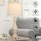 29" Tall Table Lamp for Living Room Set of 2,Vintage Bedside Nightstand Lamps with USB C+A Ports & AC Outlet,3-Way Dimmable Touch Control Desk Lamp for Bedroom,Color 1