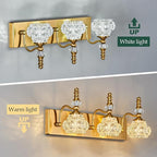 Modern Glass Crystal Vanity Light - Vintage Bathroom Lighting Fixtures Over Mirror, 3 Light Vanity Lights G9 Bulb (19.68 Inch, Gold)