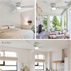 52 Inch Ceiling Fans with Lights and Remote, Brushed Nickel Low Profile Ceiling Fan with Light,Reversible,Flush Mount,6 Speeds,3CCT Dimmable,for Bedroom,Living Room,Indoor Patio