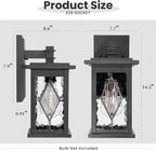 Aluminum Outdoor Wall Lights 14.5 Inch Exterior Porch Lights Wall Mount with Water Ripple Glass Black Outdoor Lighting Fixtures Wall Mount E26 Socket