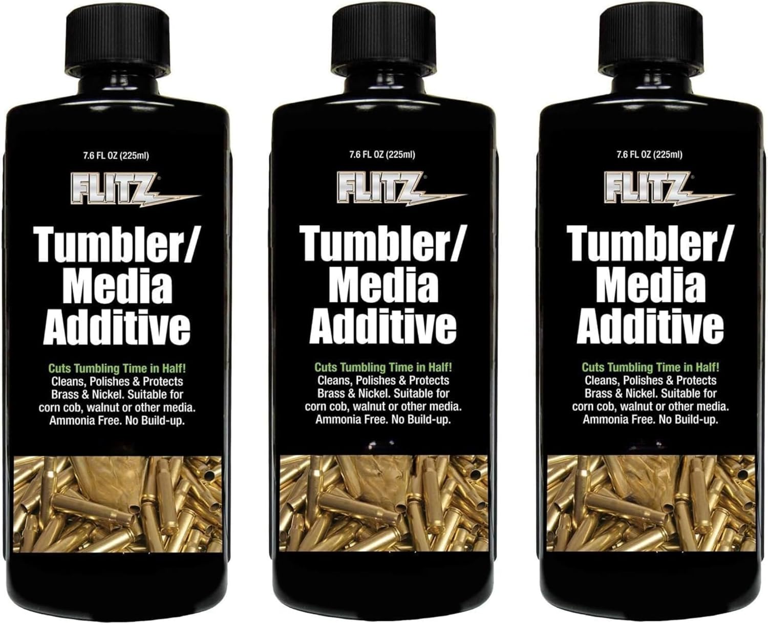 Flitz Tumbler Media Additive - 7.6oz Bottle of USA-Made Brass Cleaner Reloading Liquid for Ammo, Copper, & All Metals - Ammonia-Free Tumbling Polish to Remove Oxidation, Powder Residue (3 Pack)