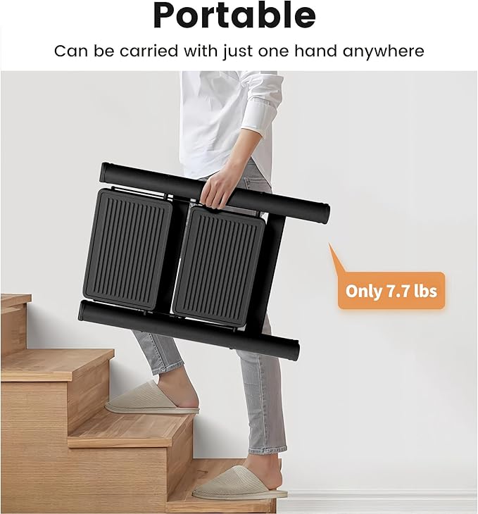 Step Stool, 2 Step Ladder with Anti-Slip and Wide Pedal, Folding Portable Iron Stepladder for Home and Kitchen, 300lbs - Black