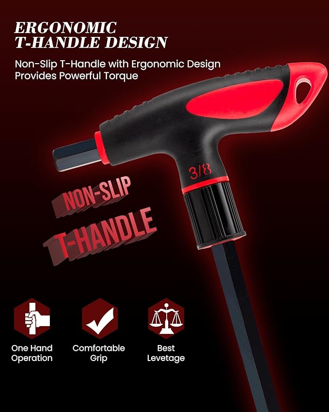 Lichamp 8 Pieces SAE T Handle Allen Wrench Set, 5/64-3/8 Inch, Ball Head, Standard Long Tee Handle Allen Hex Key Set, Heavy Duty Excellent