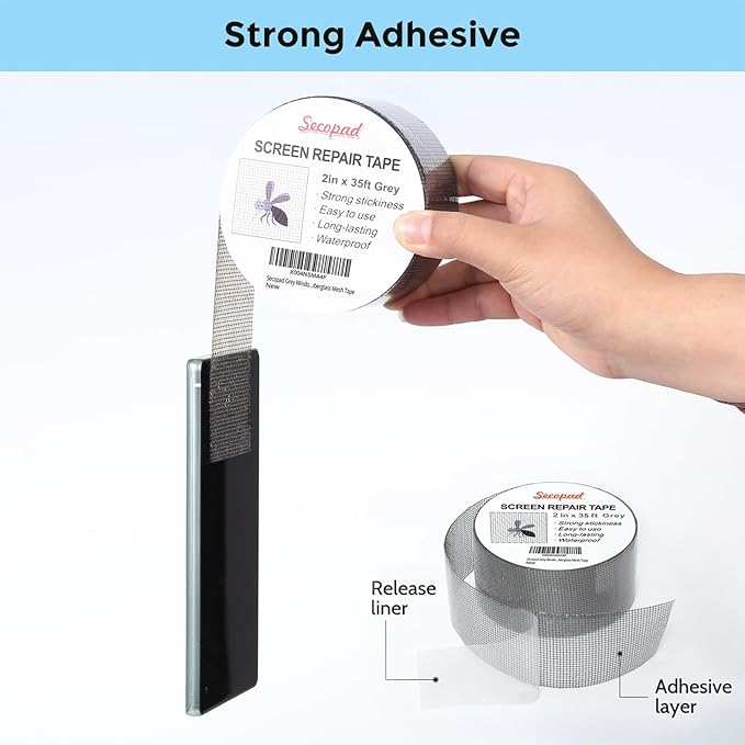Grey Window Screen Repair Tape, 2IN X 35FT (420IN) Screen Repair Kit for Windows or Doors, Strong Adhesive Patch Kit Fiberglass Mesh Tape
