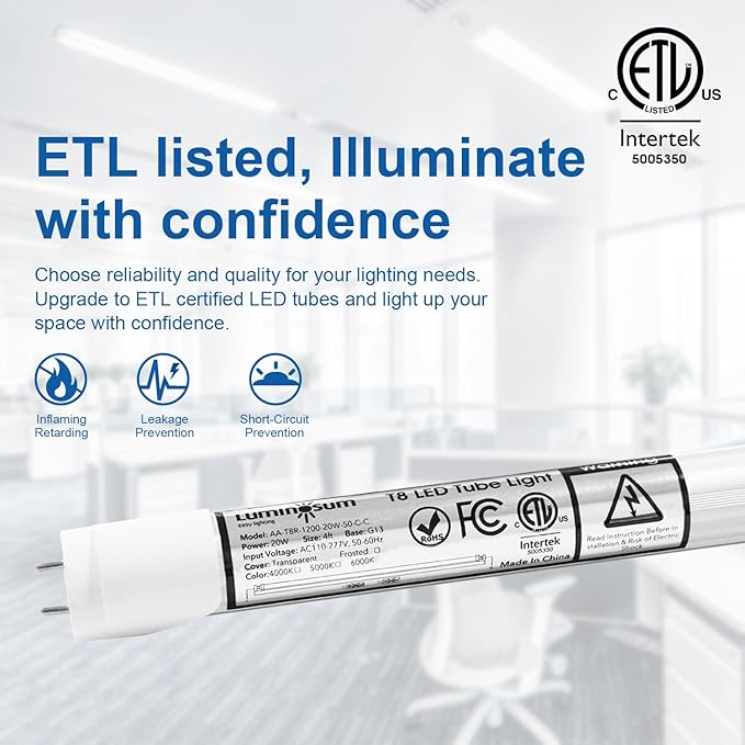T8 LED Tube Light Bulbs 4 Foot 20W 40W Equivalent, 6000K Cool White 2000LM, T8 T10 T12 Fluorescent Replacement, Dual-end Powered Ballast Bypass, Frosted Cover ETL Listed for Garage 16-Pack