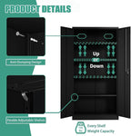 Black Metal Storage Cabinet with Door, Locking Steel Cabinet with 4 Adjuestable Shelves, Tall Lockable Garage Tool Storage Cabinet for Home, Office, Pantry, Assembly Required