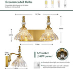 Vintage Bathroom Vanity Light, 2-Light Gold Vanity Lighting Fixture with Flower Glass Shade, Bathroom Lighting Fixtures Over Mirror