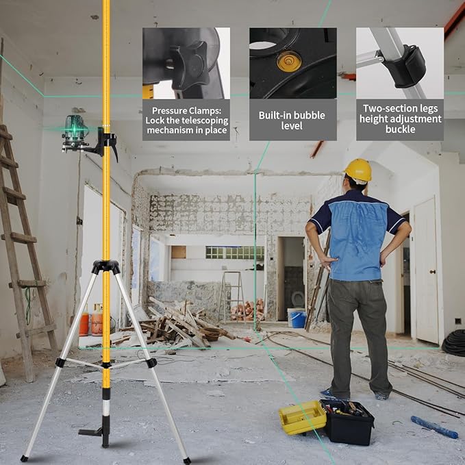 Laser Level Pole with Tripod, Telescoping Laser Level Tripod, 13.8 Ft./4.2M with 1/4-Inch by 20-Inch Laser Mount for Rotary and Line Laser Level, 5/8"-11 Adapter Nut Included