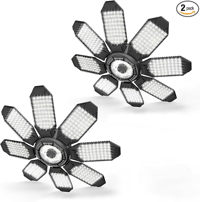 Garage Lights - 40000LM Super Bright Garage Lights Ceiling Led w/ 8 Deformable Panels Compatible for E26/E27 Screw in Socket Garage Lighting Bulb for Barn Basement Shops Attic - 2Pack