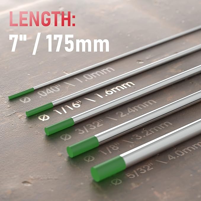 YESWELDER TIG Welding Tungsten Electrode Pure Tungsten 1/16" x 7" (Green, EWP) 10-pk