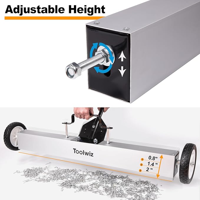 Toolwiz 36'' Magnetic Sweeper with Wheels, 50 Lbs Capacity Rolling Magnetic Floor Sweeper with Telescoping Holder and Quick Release Latch Industrial Heavy Duty Metal Pick Up 18/24/36 Inches