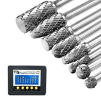 Carbide Burr Set 8pcs with 1/4''Shank Double Cut Solid Power Tools Tungsten Carbide Rotary Files Bits for Die Grinder Metal Wood Carving Engraving Polishing Drilling Grinding Milling Cutting