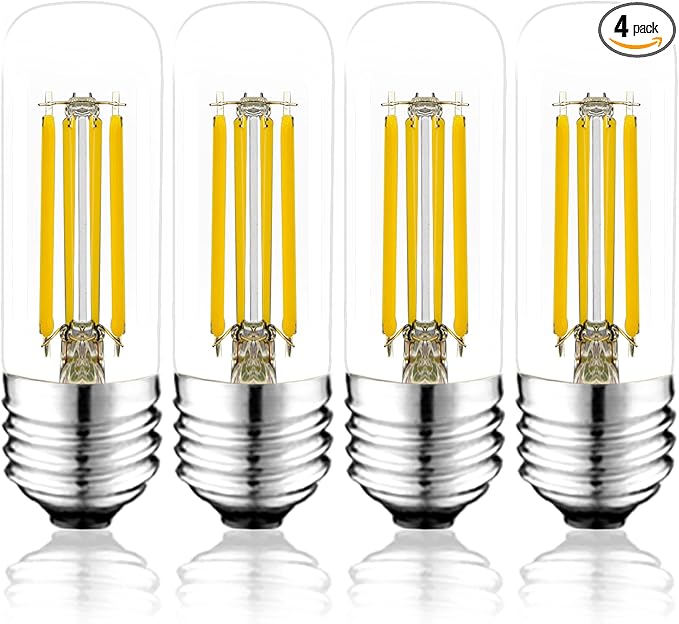 3.2 Inch 3000K Warm White E26 LED Bulb 60 Watt Equal, AC 120V 600LM Edison Bulbs Dimmable, 6W T10 T30 Tubular Filament Light Bulbs Clear Glass for Fan Pendant Wall Light, UL Listed-4 Pack