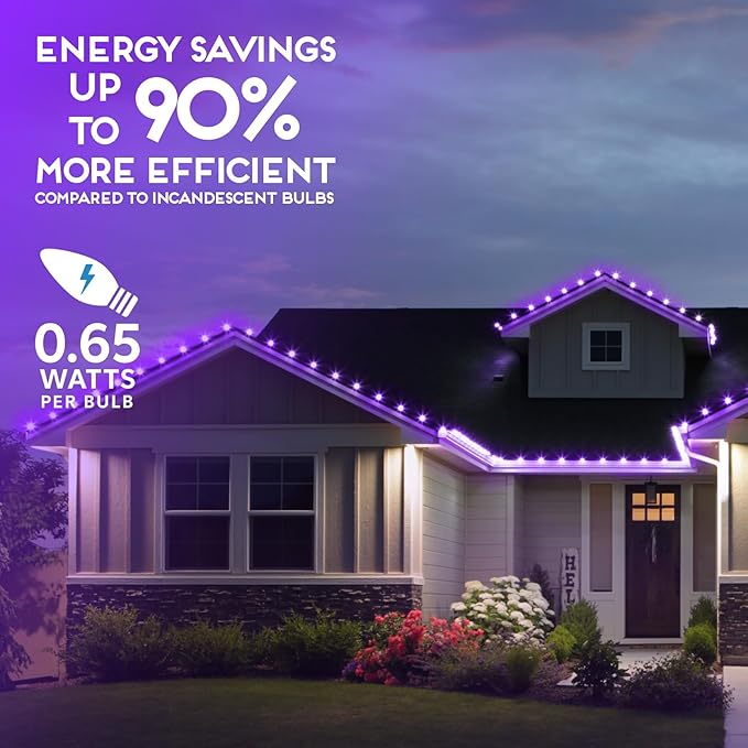 HLO Lighting Set of 25 Purple c9 Faceted LED Christmas Light Bulbs for Indoor & Outdoor Use | Durable Replacement Bulb