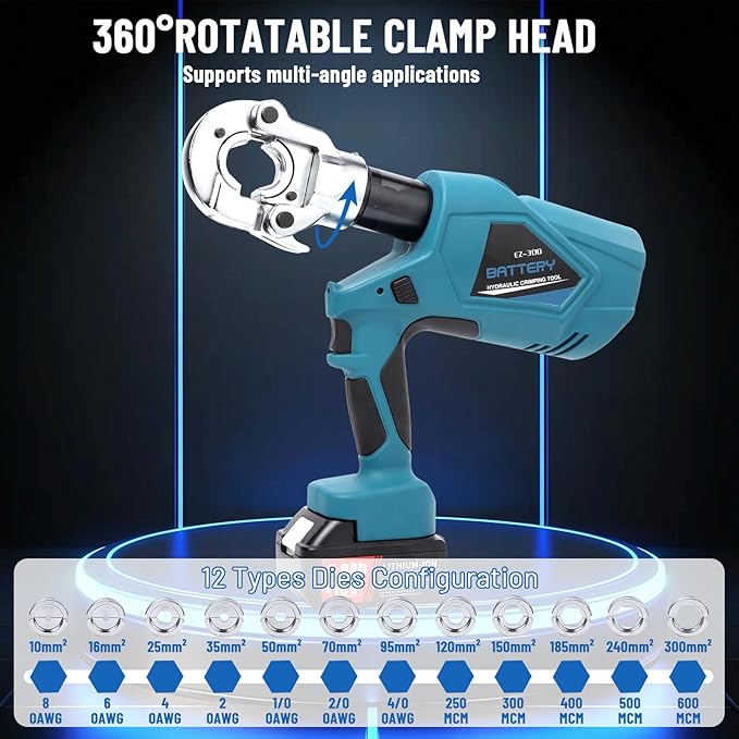 Electric Hydraulic Crimping Tool 60KN Electric Hydraulic Pliers 3-6 Seconds Fast Crimp 17mm Stroke Interchangeable Jaws Design Industrial Grade Safe Accurate Hydraulic Tools 12 Dies