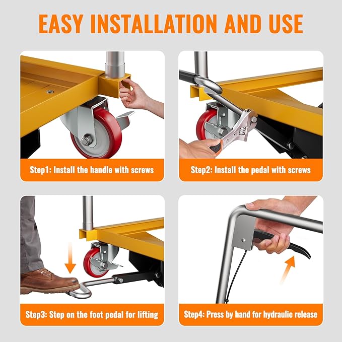 Hydraulic Lift Table Cart, 330lbs Capacity 50" Lifting Height, Manual Double Scissor Lift Table with Locking Wheels and Non-Slip Pad, Hydraulic Scissor Cart for Material Handling