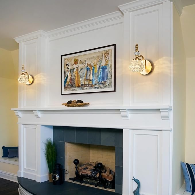 Modern Wall Sconce Set of Two Indoor Lamp Gold Vintage Glass Light Bathroom Vanity Fixture Wall-Mounted Room Lighting