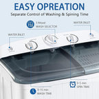 Sportpulse 22lbs Compact Mini Twin Tub Washing Machine with Drying Rack, 13lbs Portable Laundry Washer and 9lbs Spinner, Convenient and Efficient for Dorms, Apartment (Black, 22lbs)