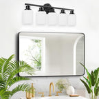 5-Light Bathroom Light Fixtures, E26 Base Vanity Lights for Mirror with Textured Milky White Glass Shade, Modern Kitchen Light Fixtures Wall Sconce Light - Black
