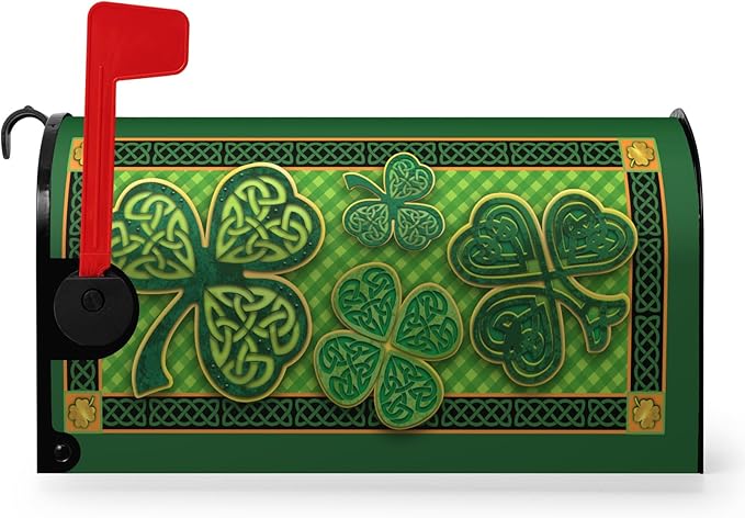 St Patrick Day Mailbox Covers Magnetic Large Size Green Shamrocks Clover Mailbox Cover Oversized Wraps Happy St. Patrick's Day Mailbox Post Cover Waterproof Garden Decor 25.5x21 Inch